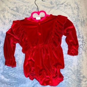 Velvet red long sleeve onesie